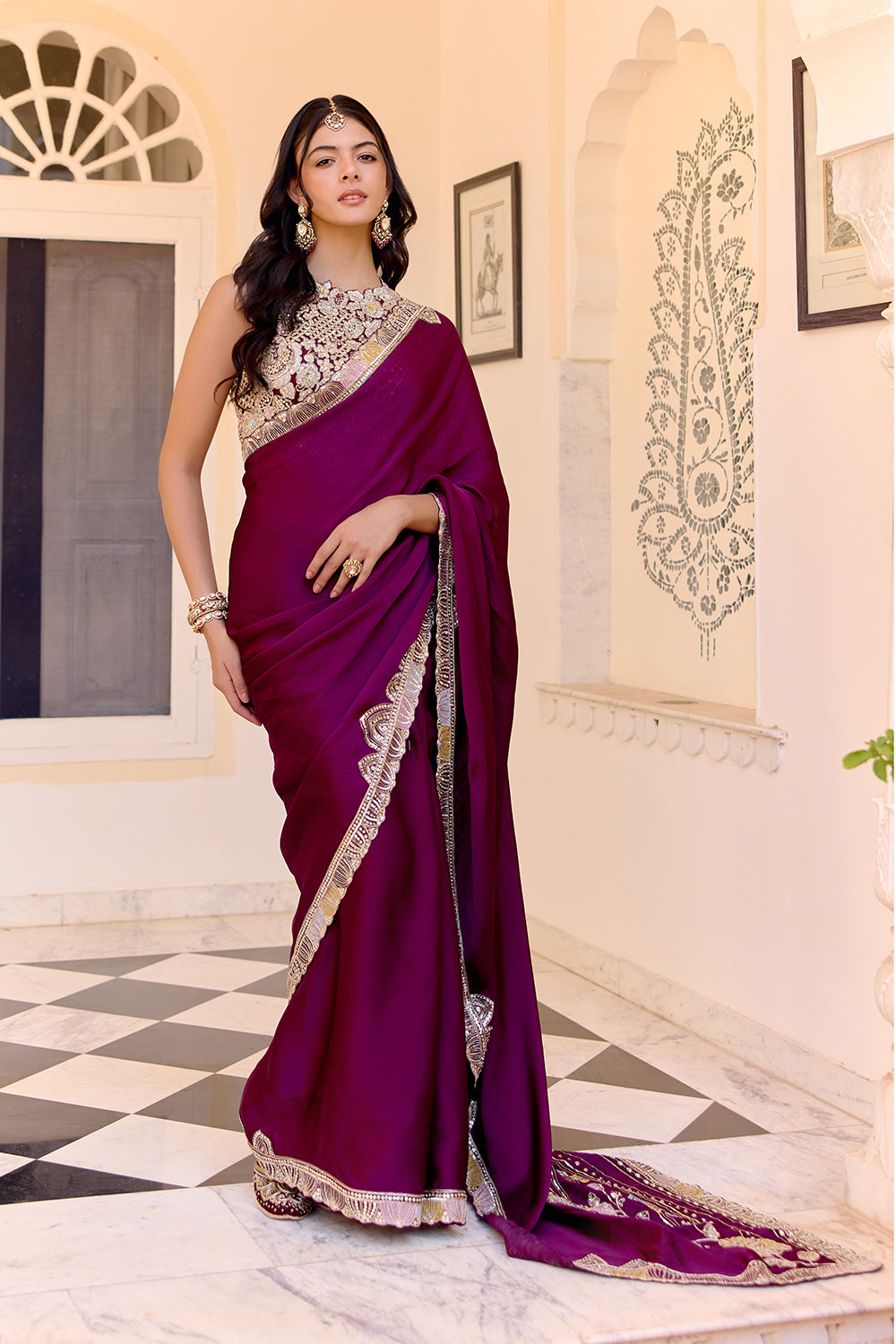 Dark Plum Saree Set