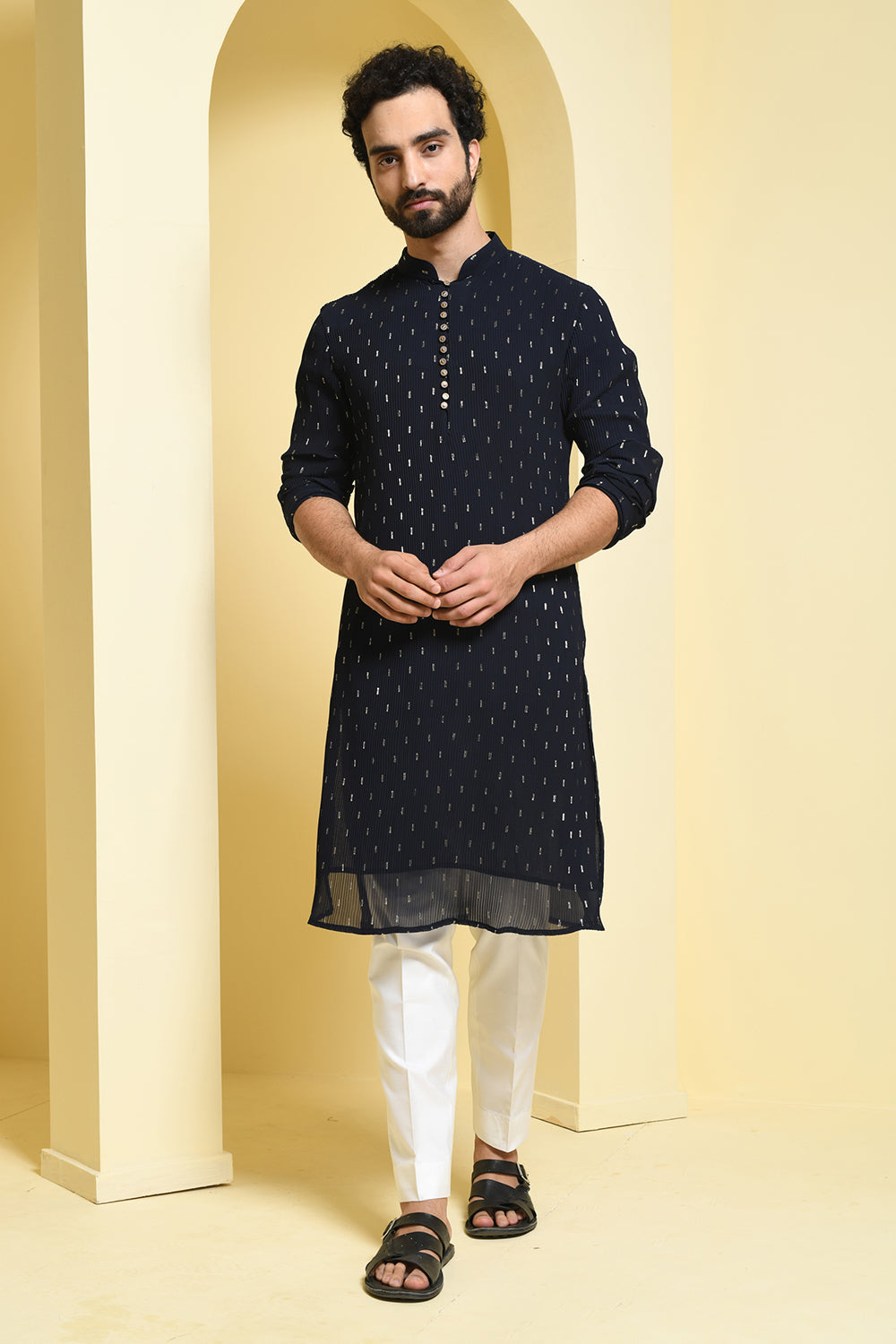 Deep Blue Kurta pants wih golden motifs