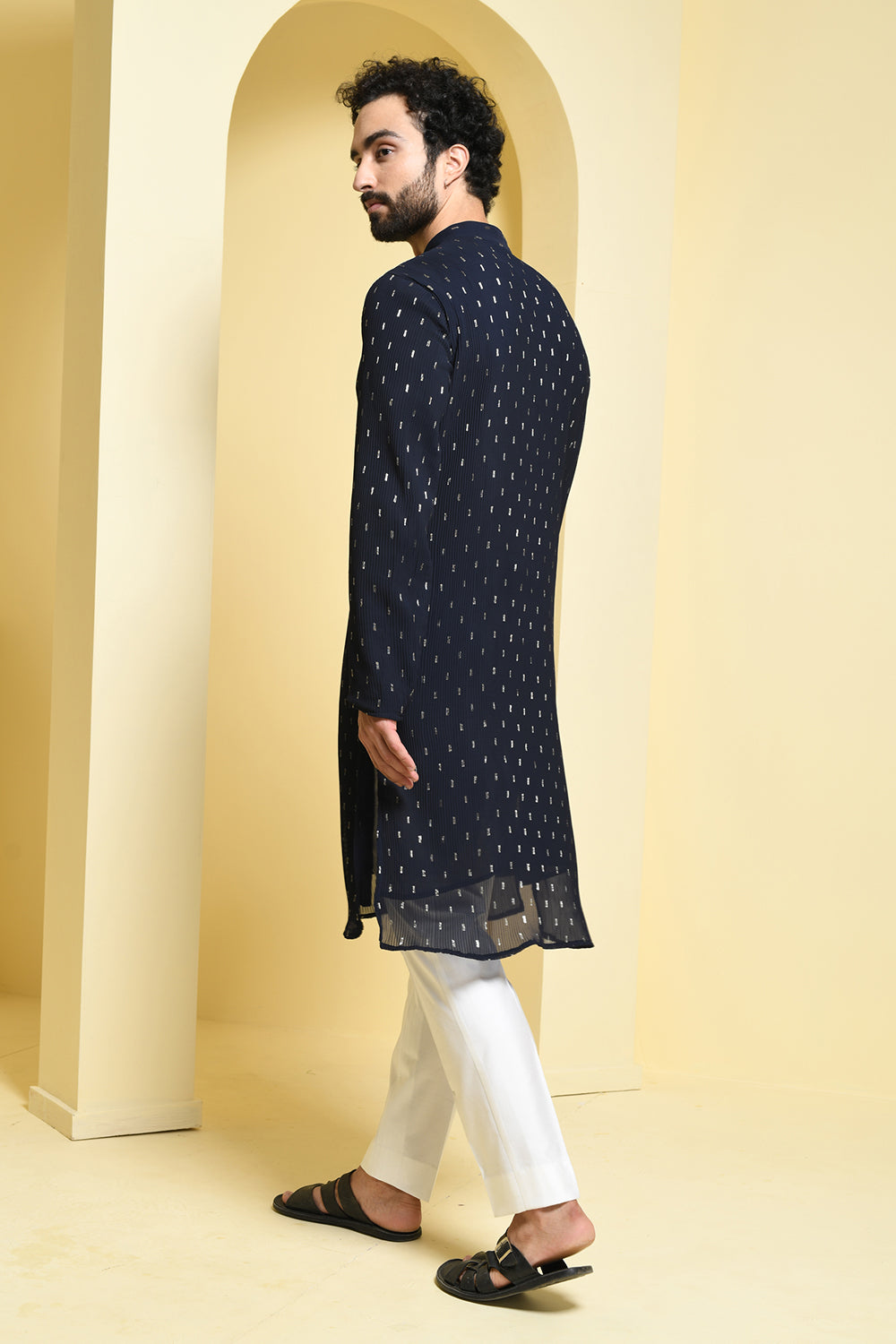 Deep Blue Kurta pants wih golden motifs