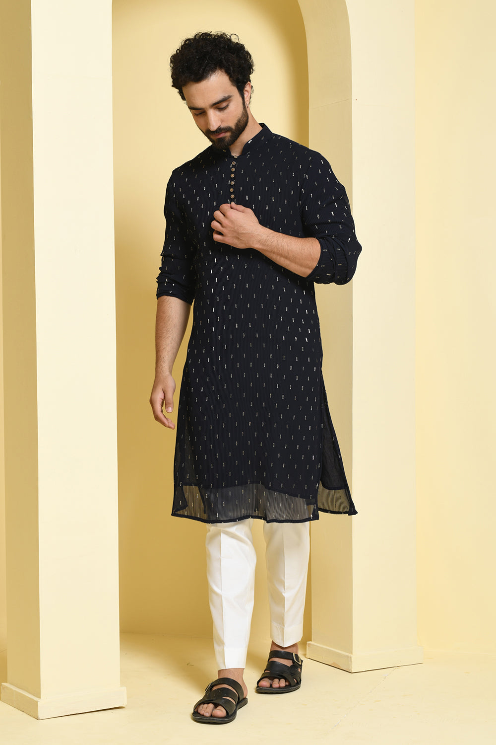 Deep Blue Kurta pants wih golden motifs