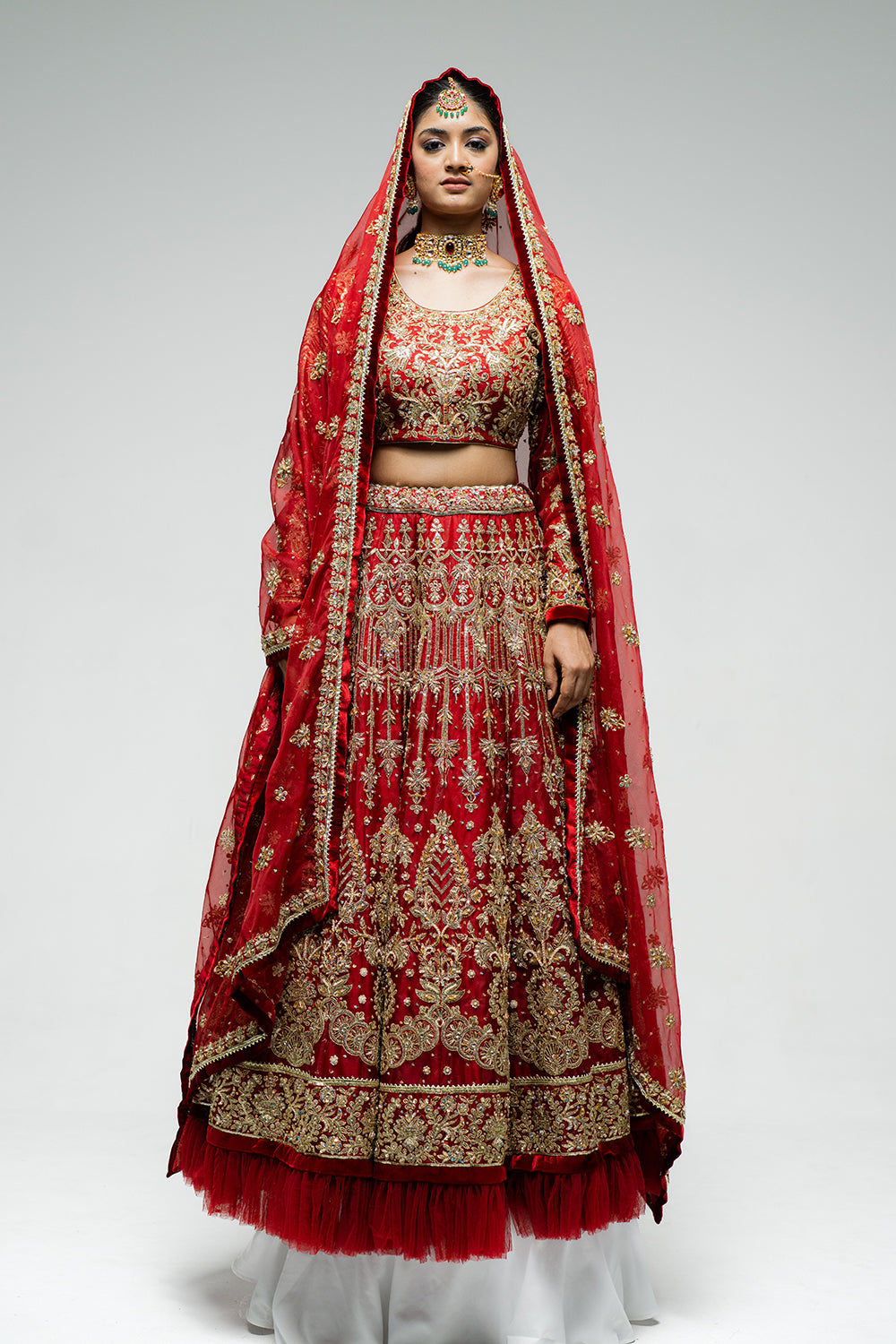 Deep Maroon Machine Embroidered Lehenga Set