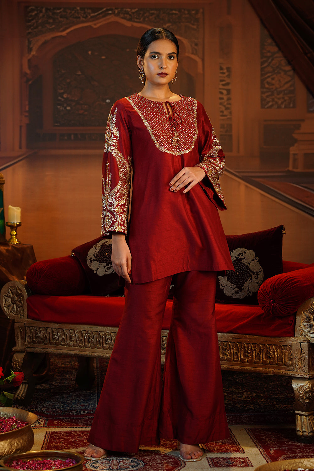 Deep Red Short Kurti Set