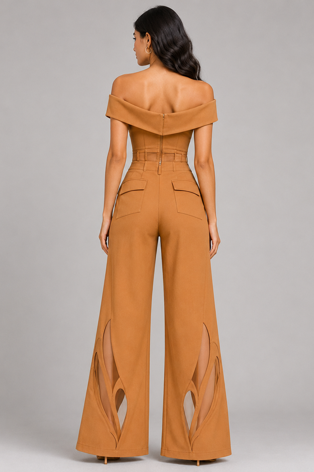 Desert Camel Off-Shoulder Fold Corset & Wide-Leg Pants Co-Ord Set