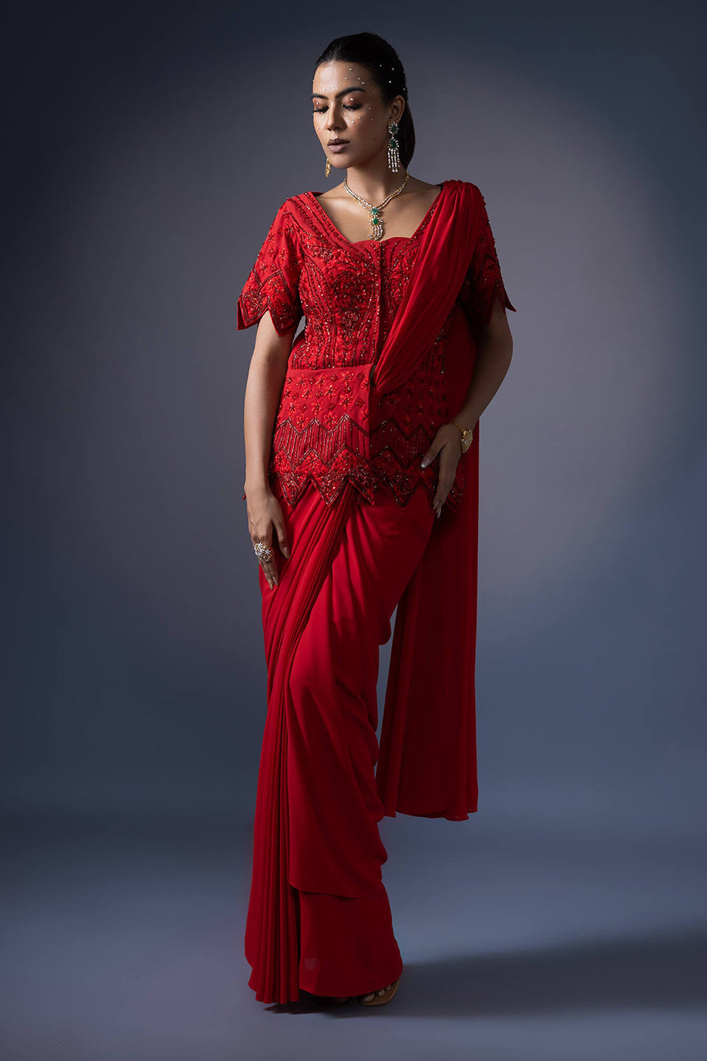 Drape Saree With Embroidered Jacket