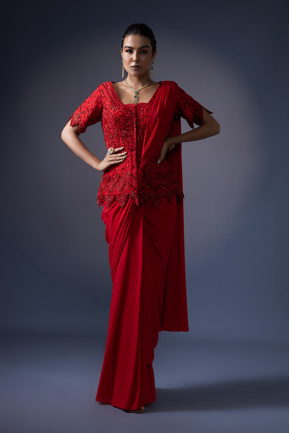 Drape Saree With Embroidered Jacket