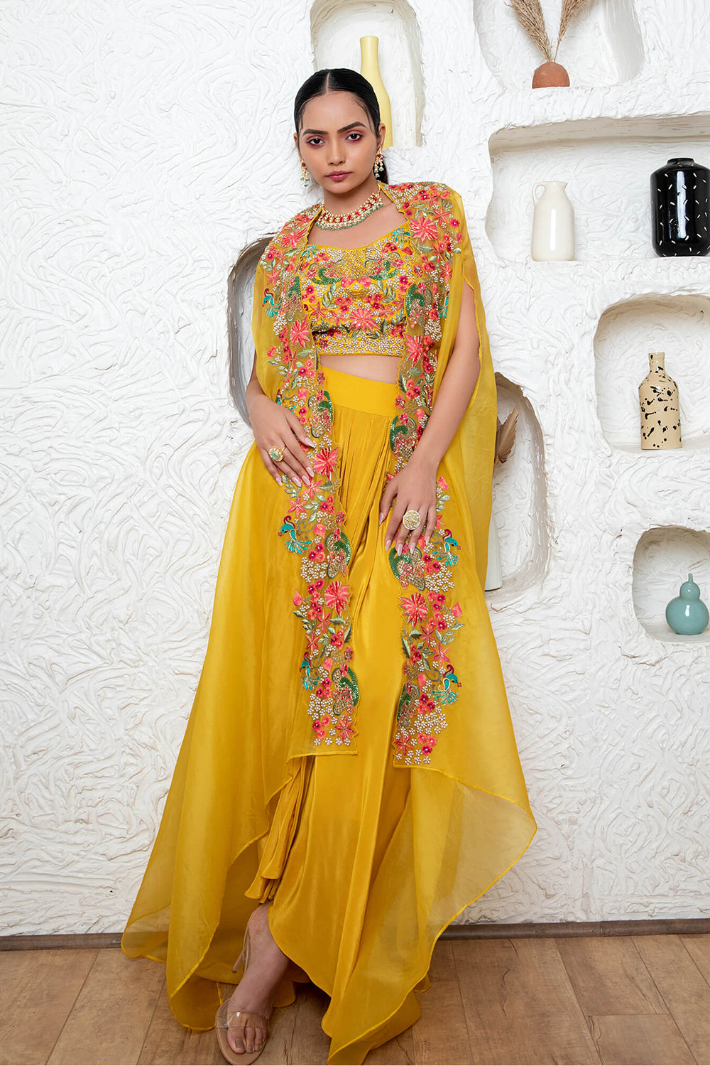 Drape Skirt With Blouse And Cape