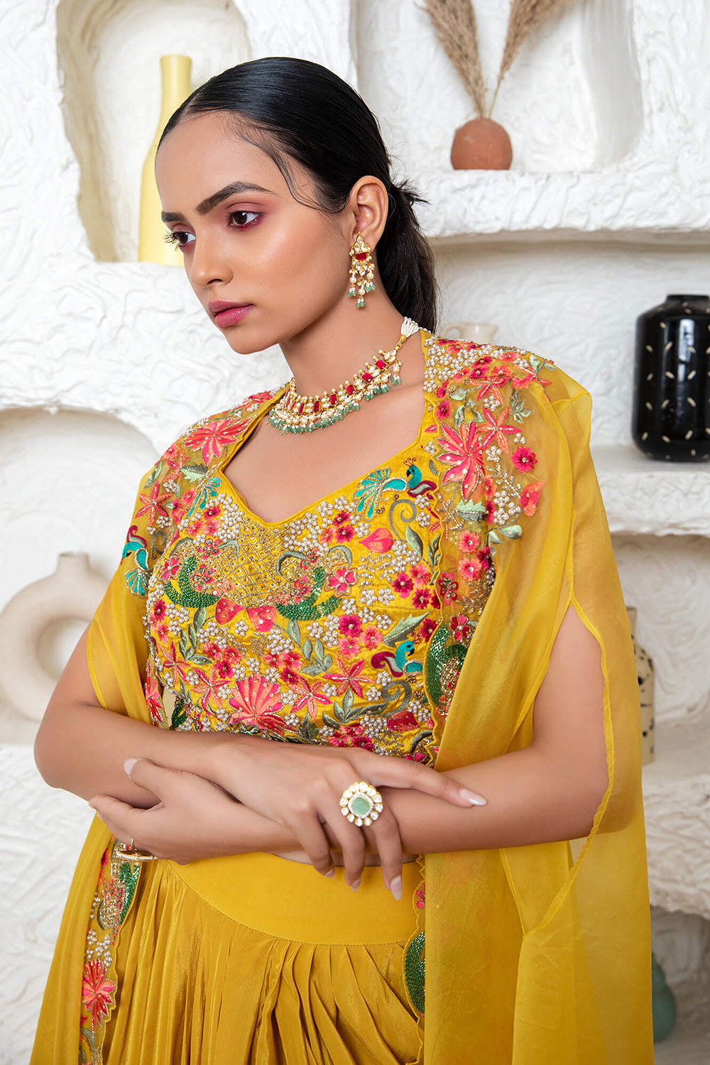 Drape Skirt With Blouse And Cape