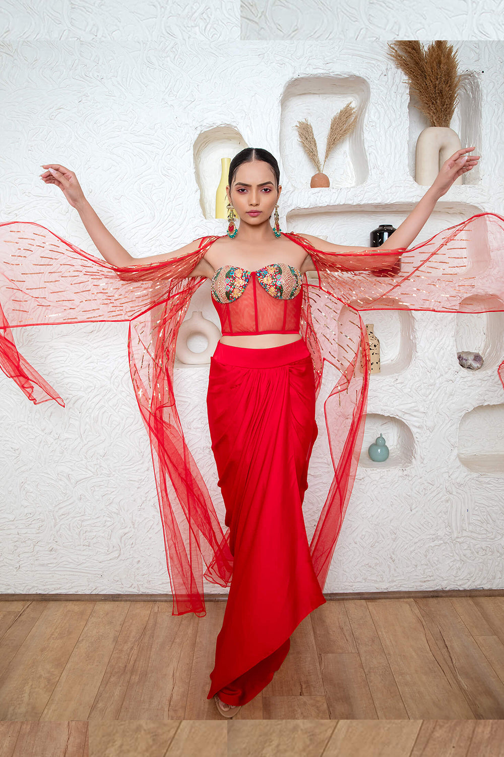 Drape Skirt With Corset And Cape