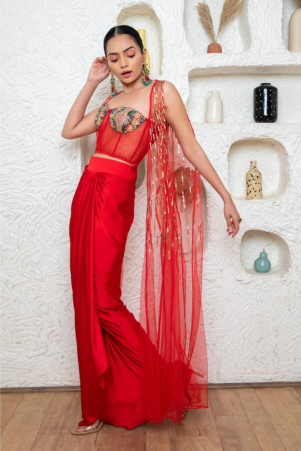 Drape Skirt With Corset And Cape