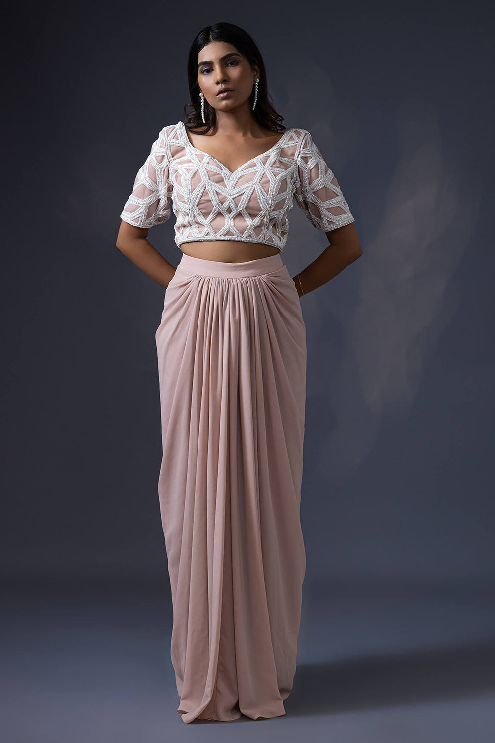 Drape Skirt With Embroidered Blouse And Duppatta