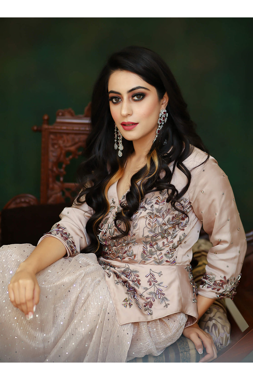 Drape Skirt With Embroidered Peplum Top