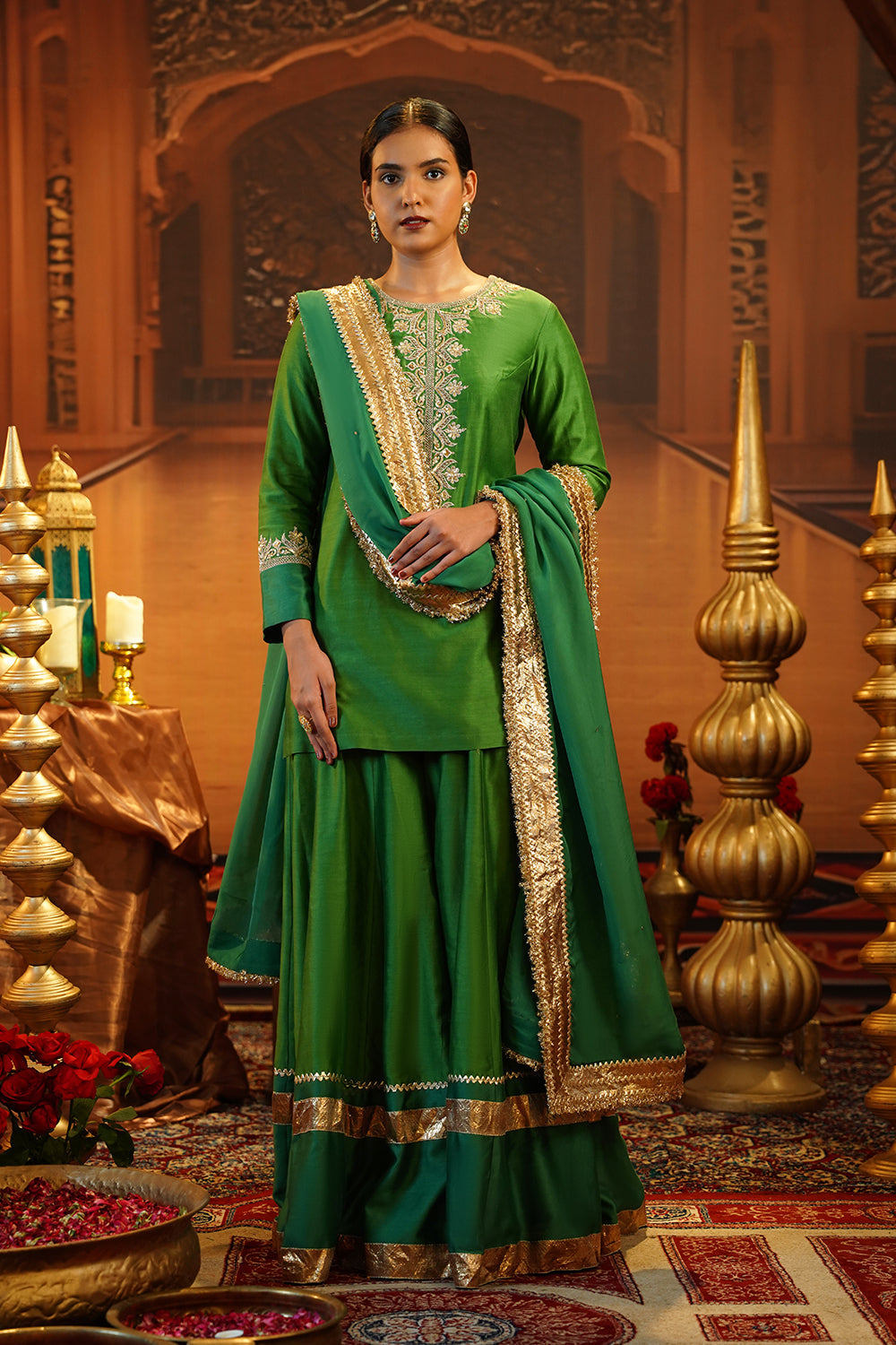 Dual Tone Green Chanderi Silk Sharara Set