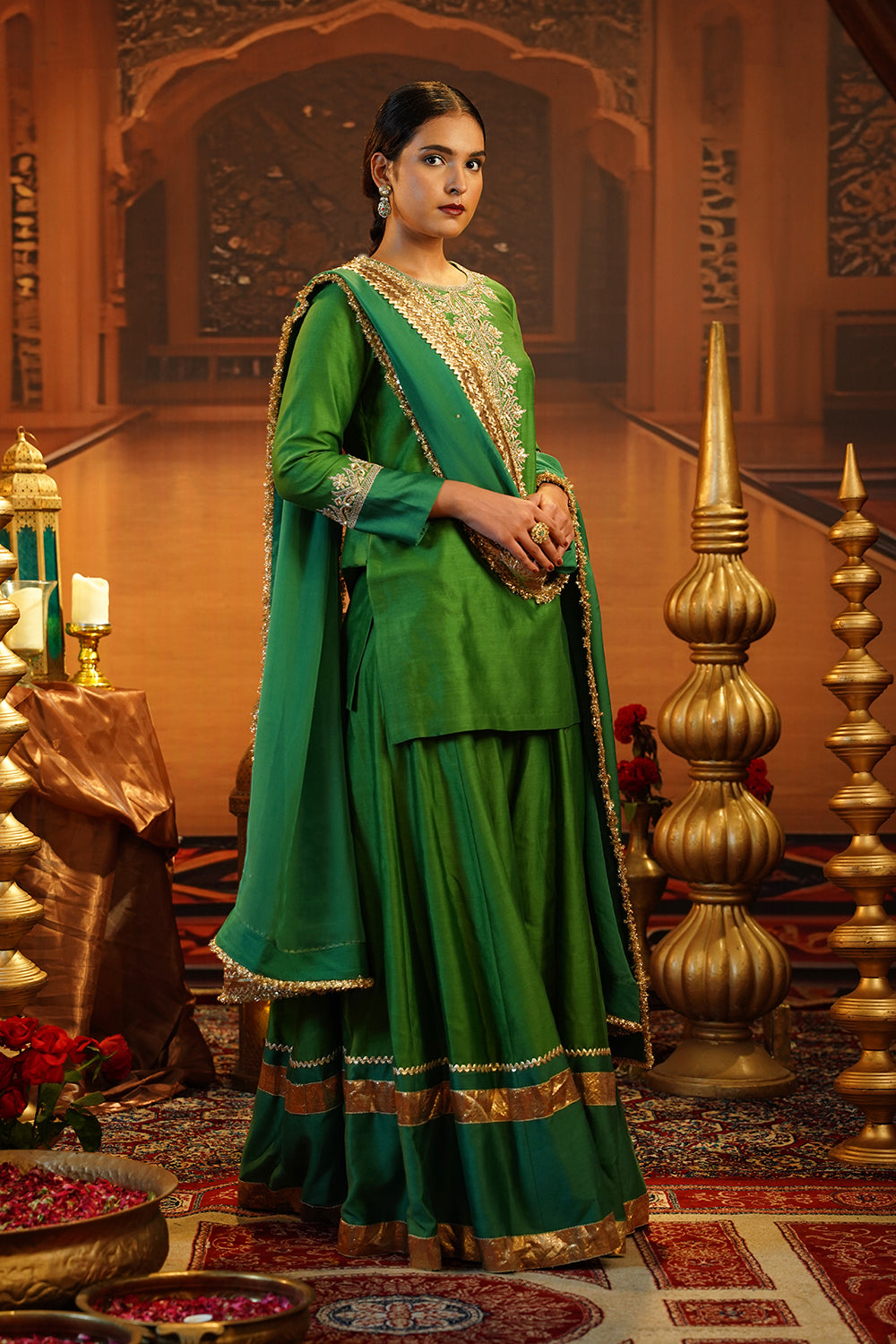 Dual Tone Green Chanderi Silk Sharara Set