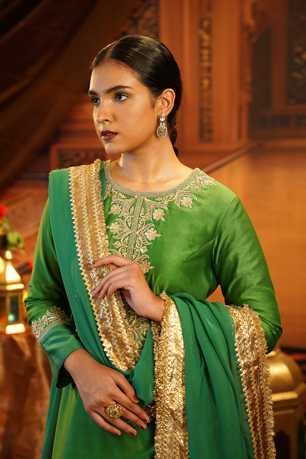 Dual Tone Green Chanderi Silk Sharara Set
