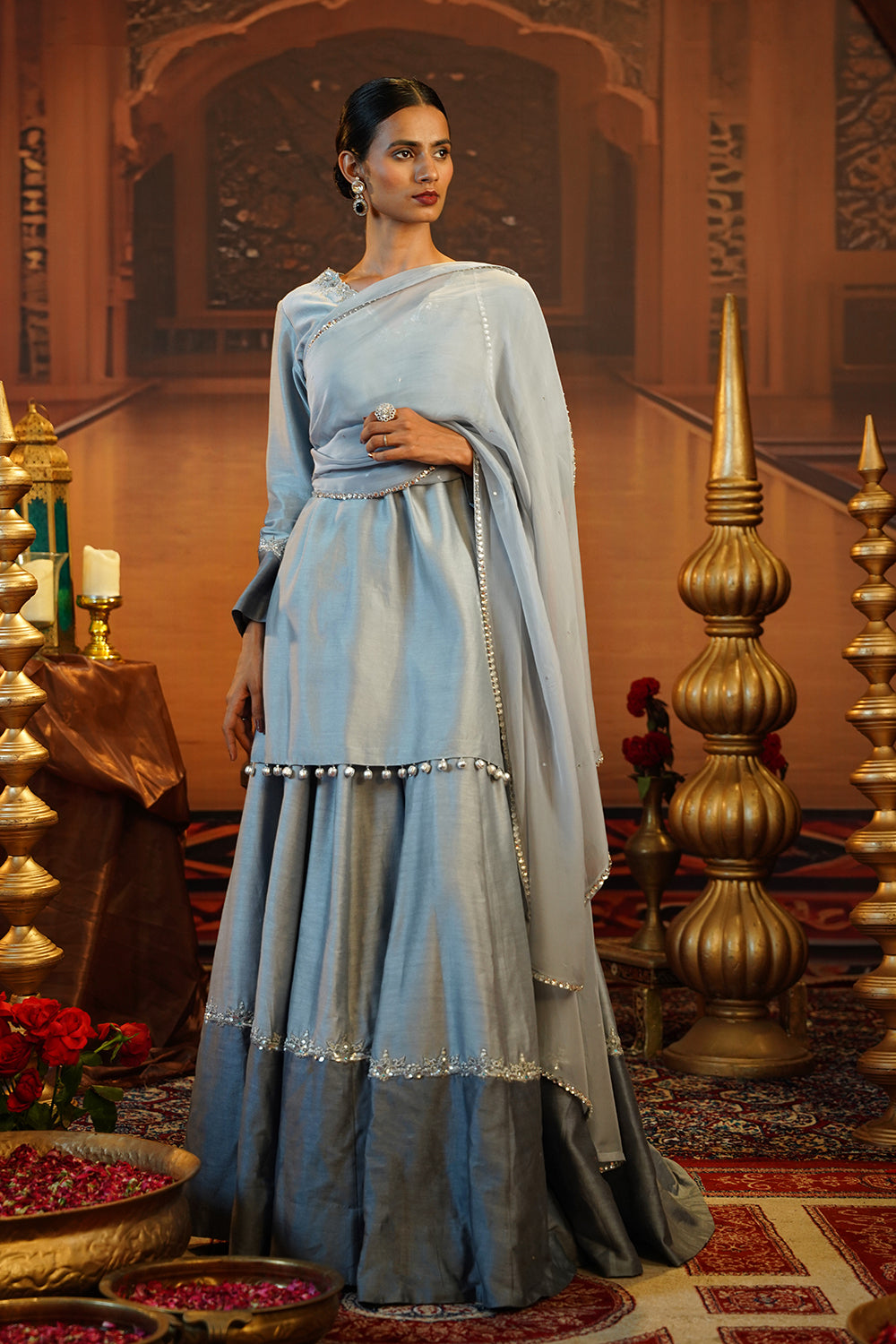 Dual Tone Of Gey Chanderi Silk Sharara Set