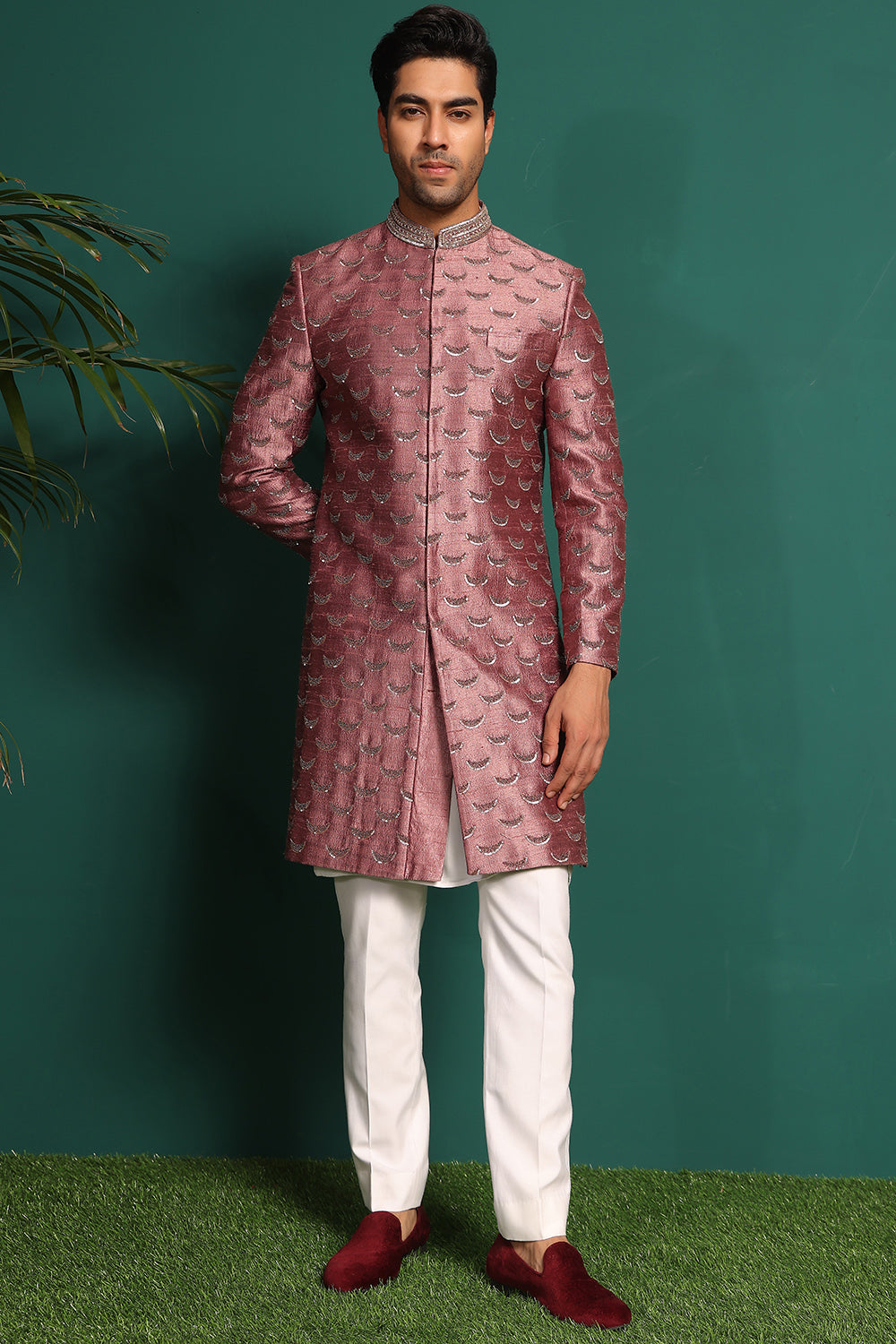 Dusty Pink Sherwani with intricate work of beads and sequence
