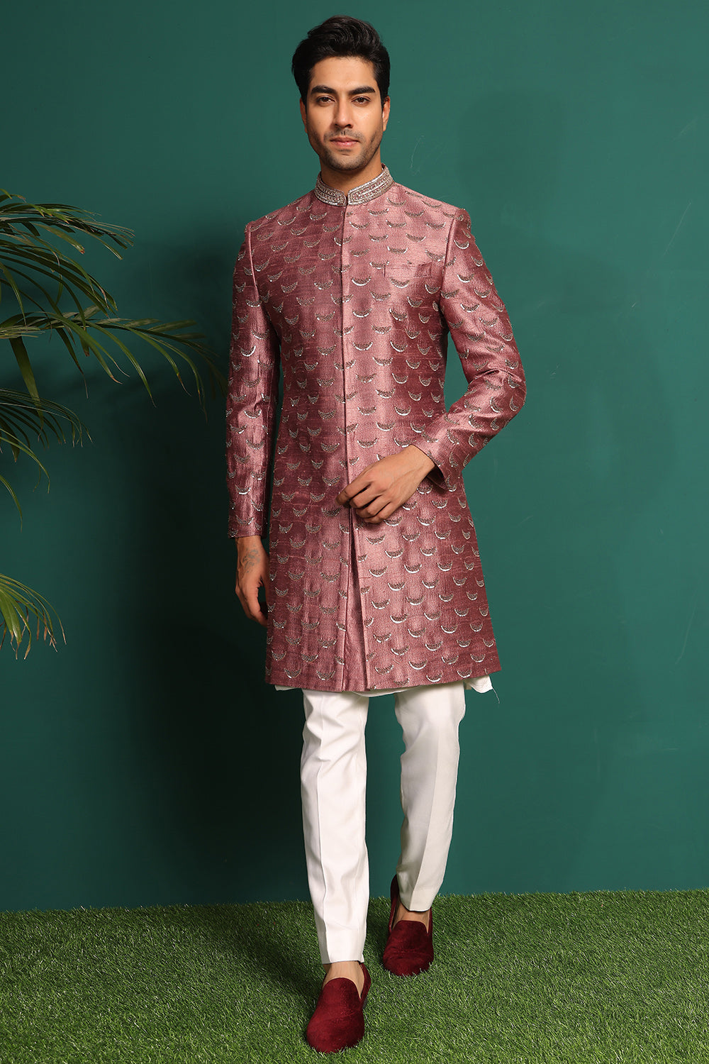 Dusty Pink Sherwani with intricate work of beads and sequence