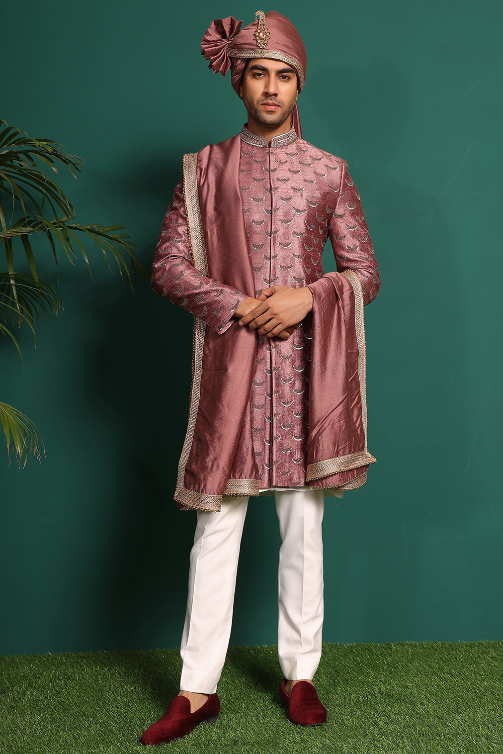 Dusty Pink Sherwani with intricate work of beads and sequence