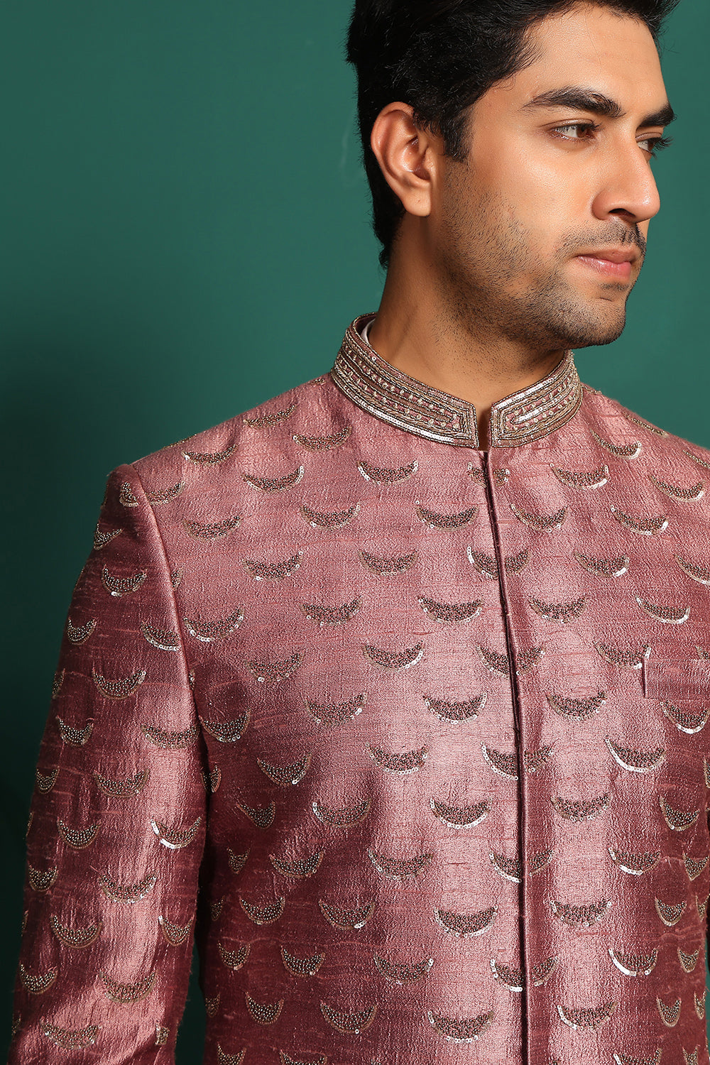 Dusty Pink Sherwani with intricate work of beads and sequence