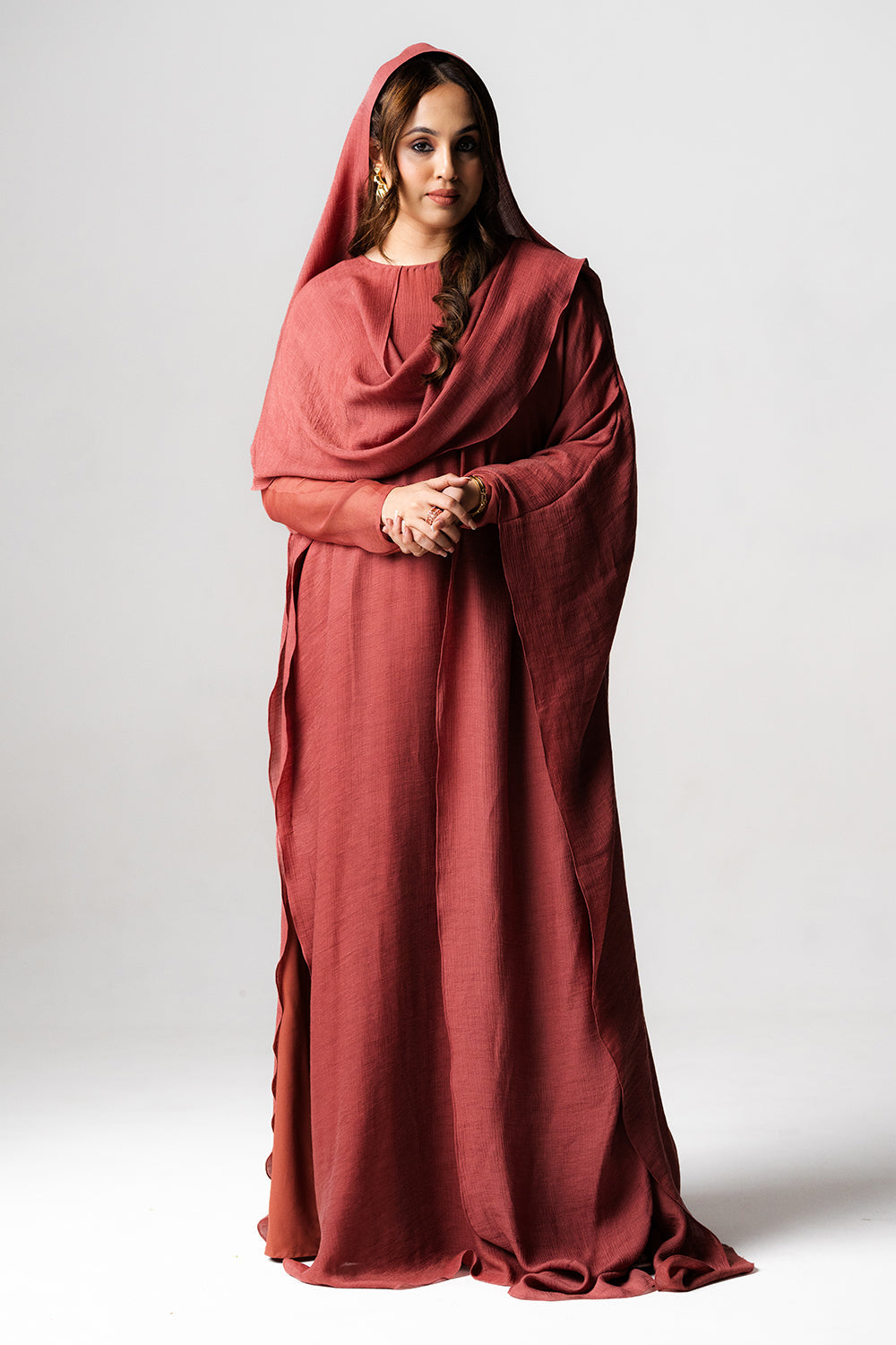 Elegant Flowy Chiffon Kaftan In Dusty Rose