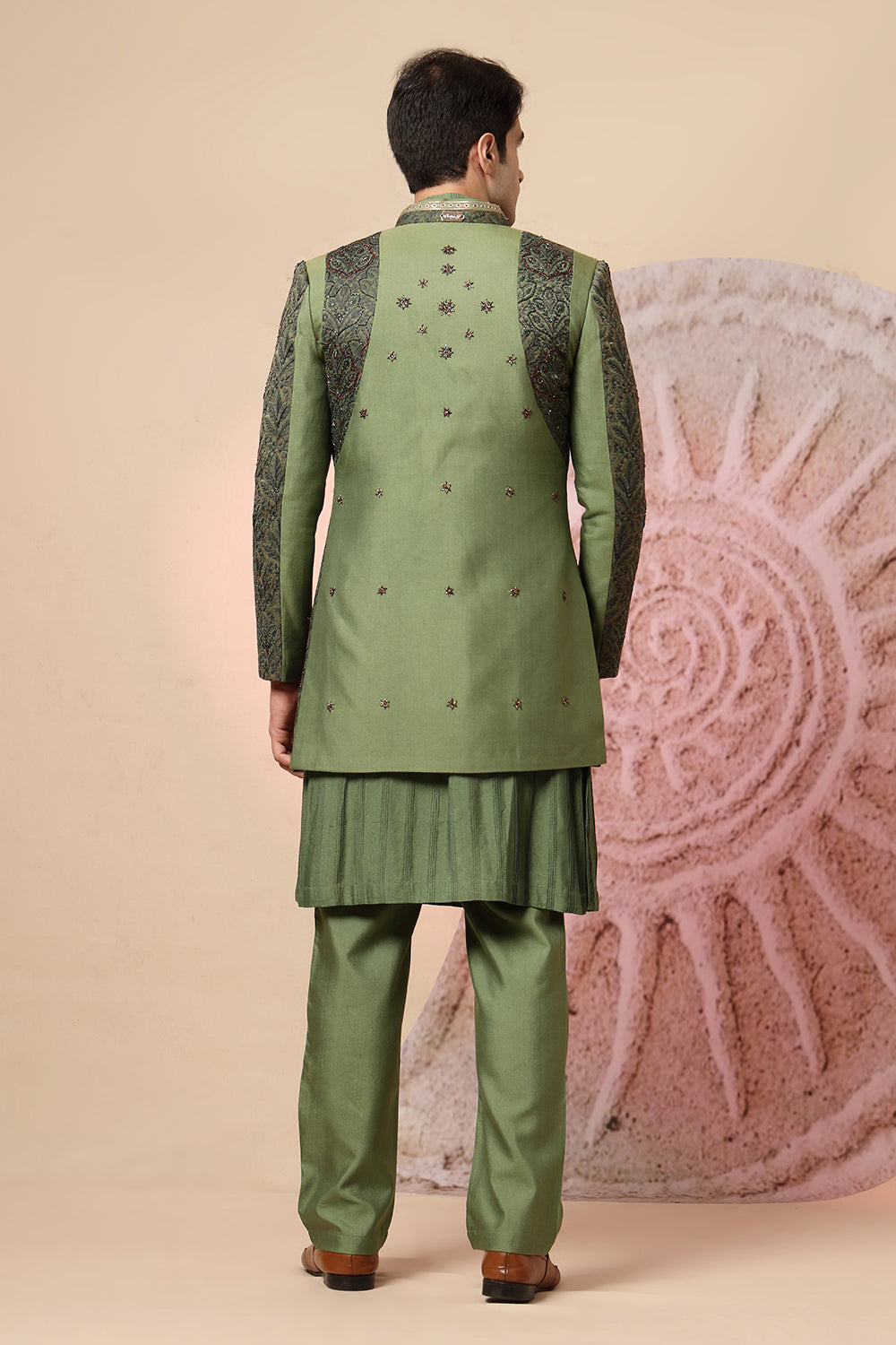 Elegant Green Silk Kurta Jacket Set