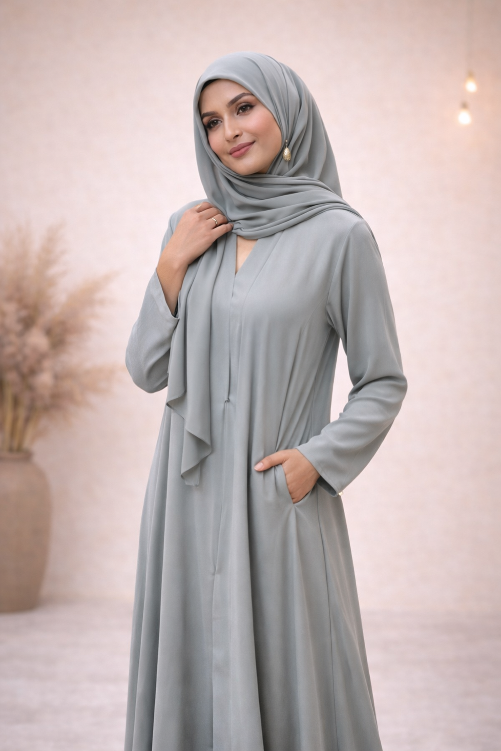 Elegant Light Grey Abaya