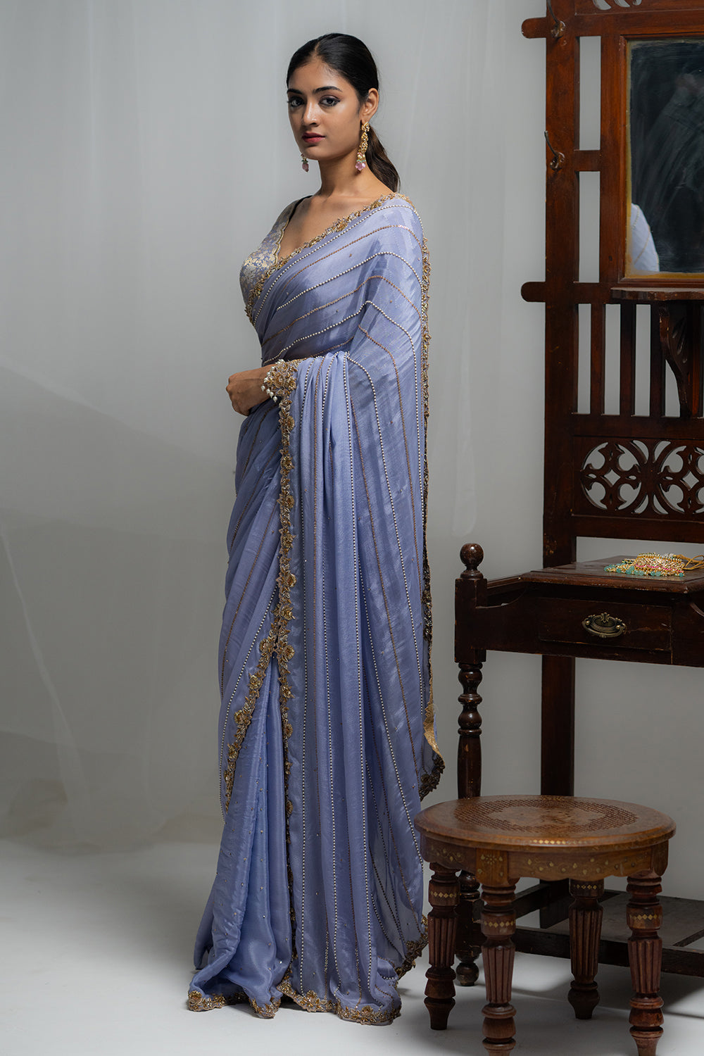 Elegant Sky Blue Saree With Embellished Border