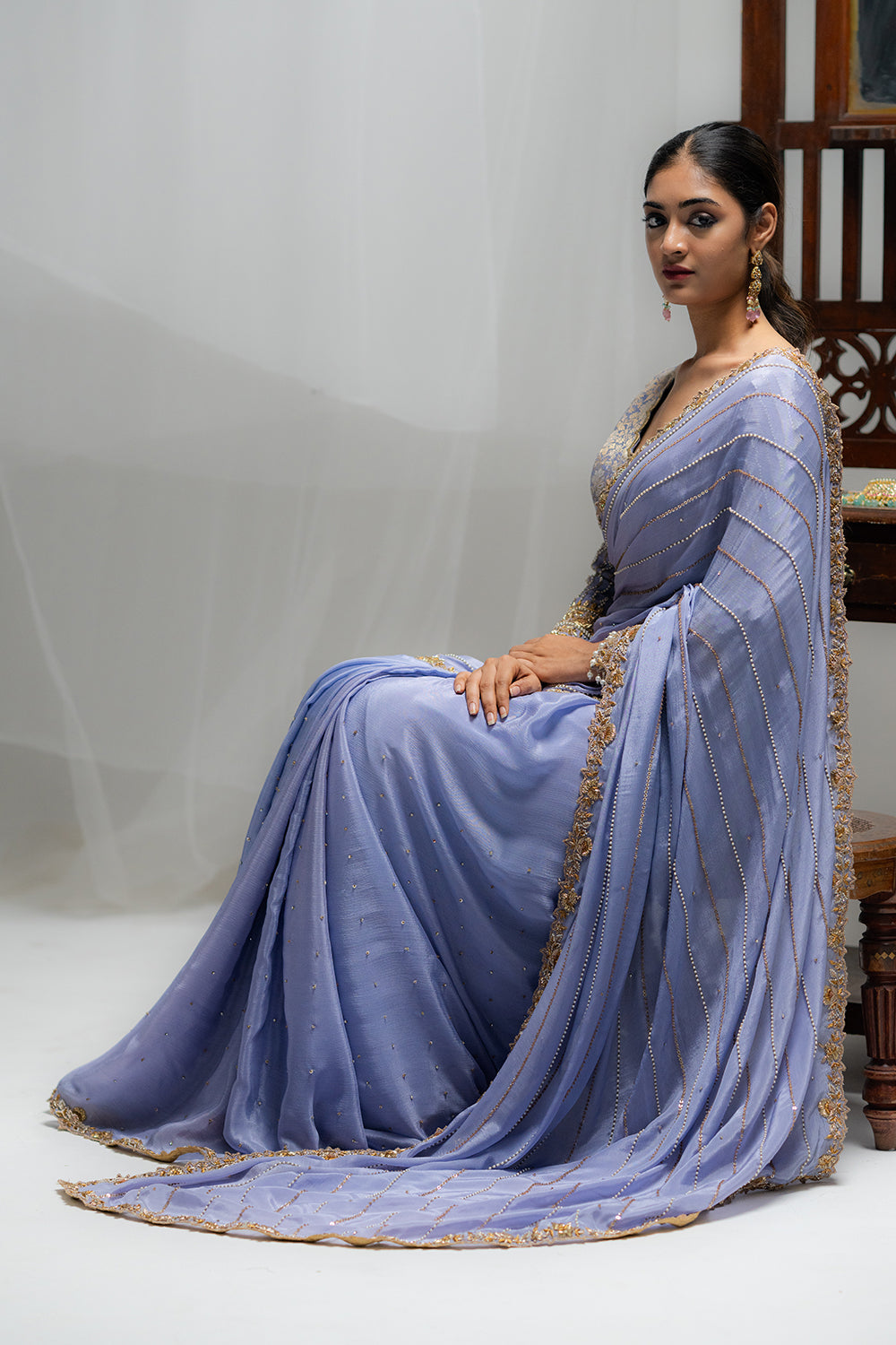 Elegant Sky Blue Saree With Embellished Border