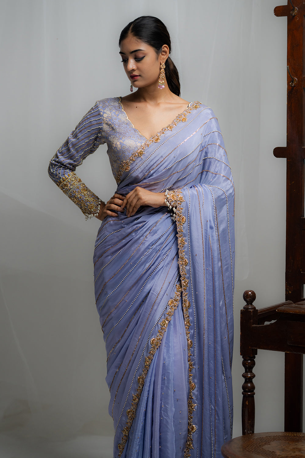 Elegant Sky Blue Saree With Embellished Border