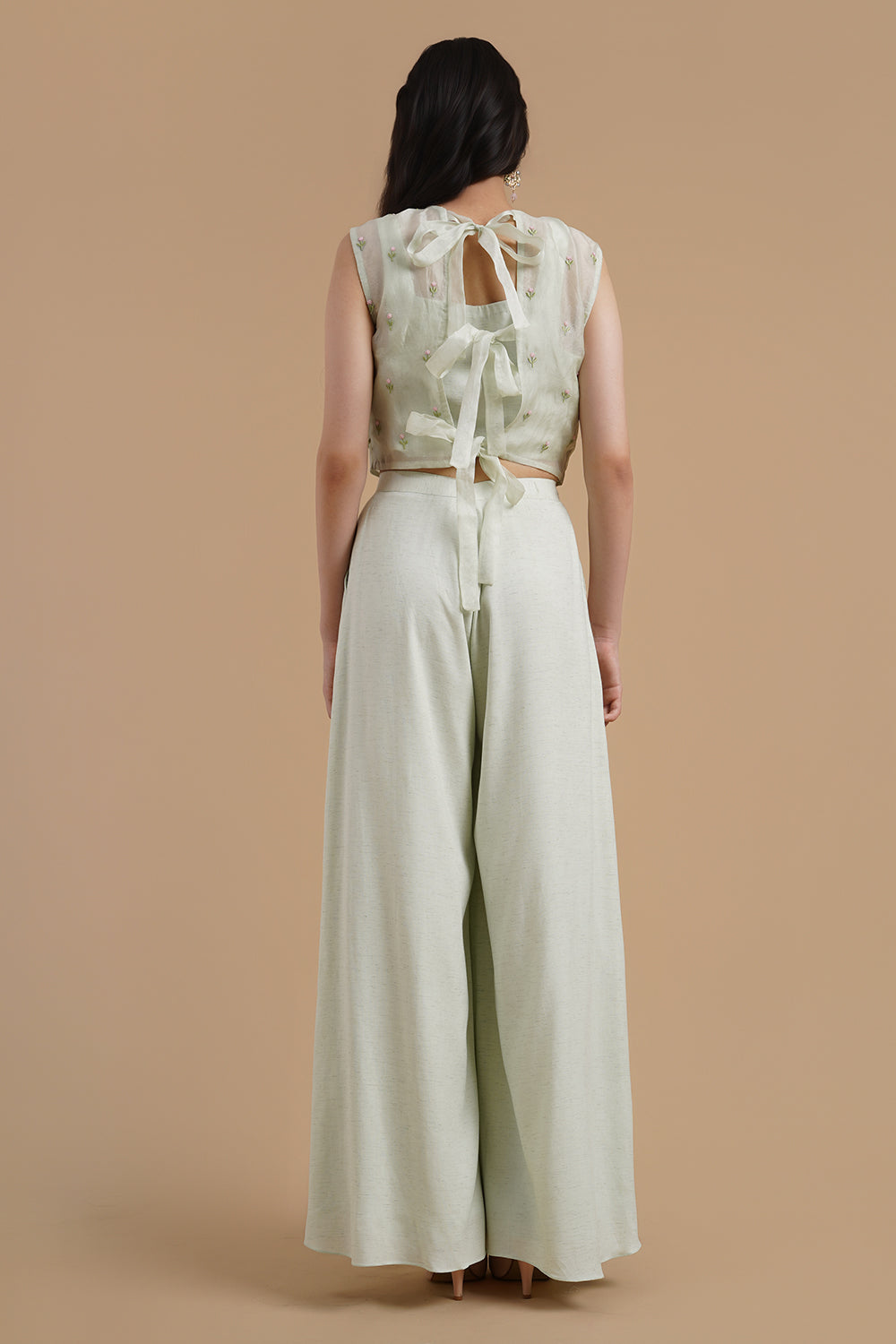 Embroidered Crop Top With Pleated Pants