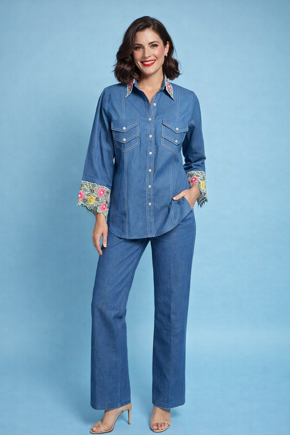 Embroidered Denim Co-Ord Set