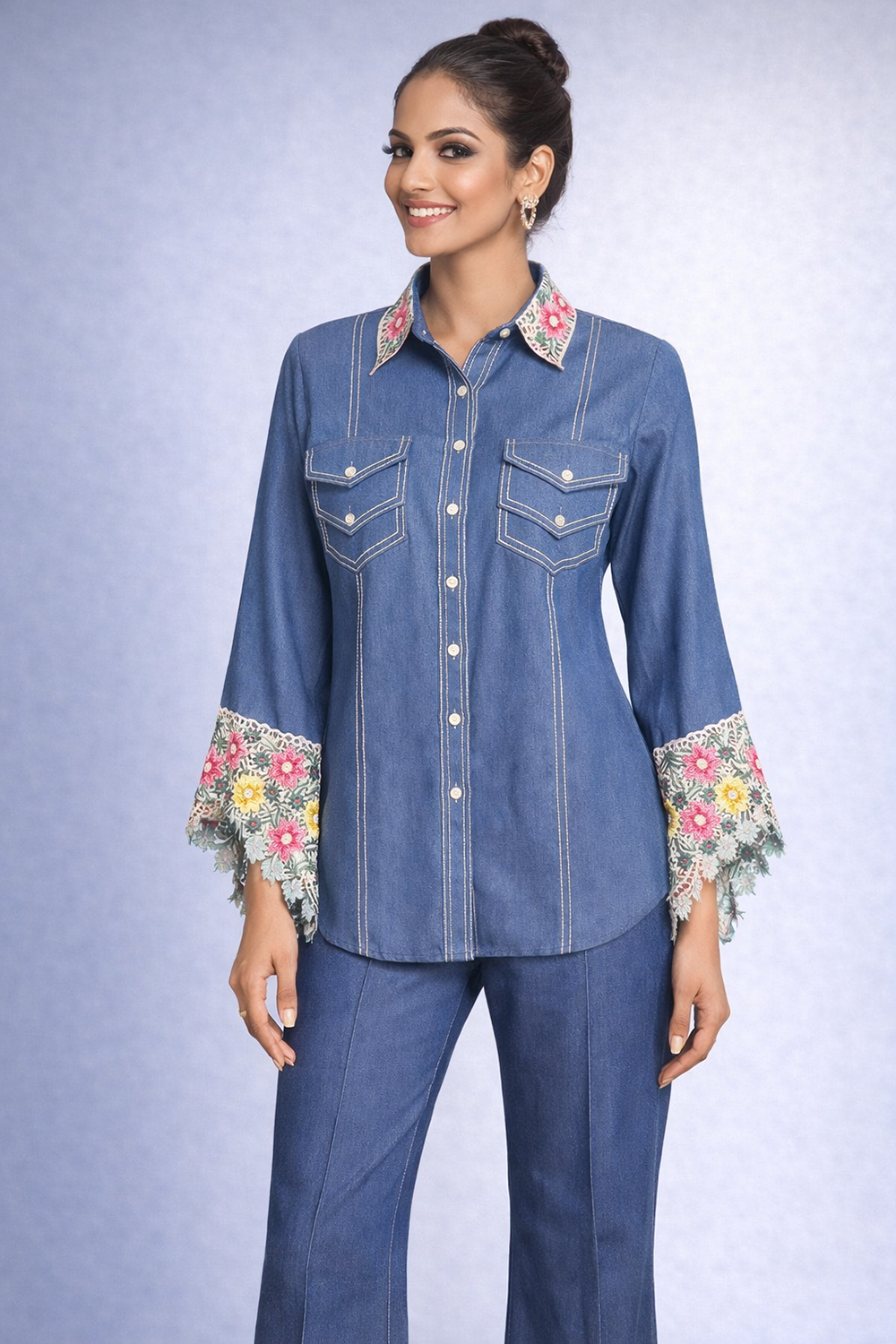 Embroidered Denim Co-Ord Set