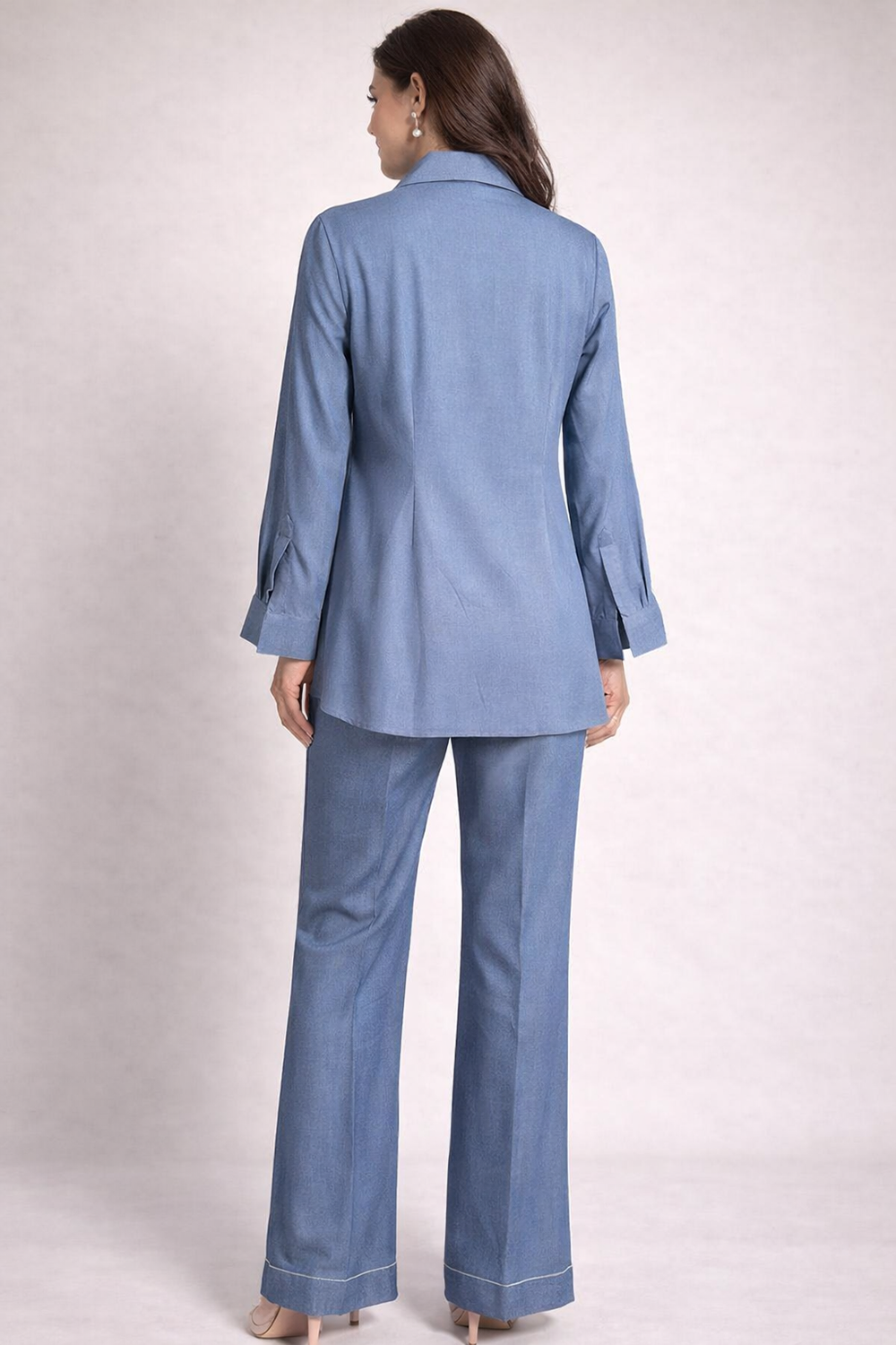 Embroidered Denim Kurta Paired With Denim Pants