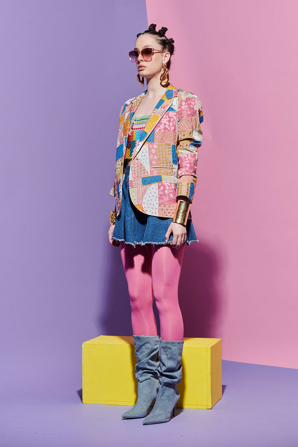 Embroidered geometric print blazer