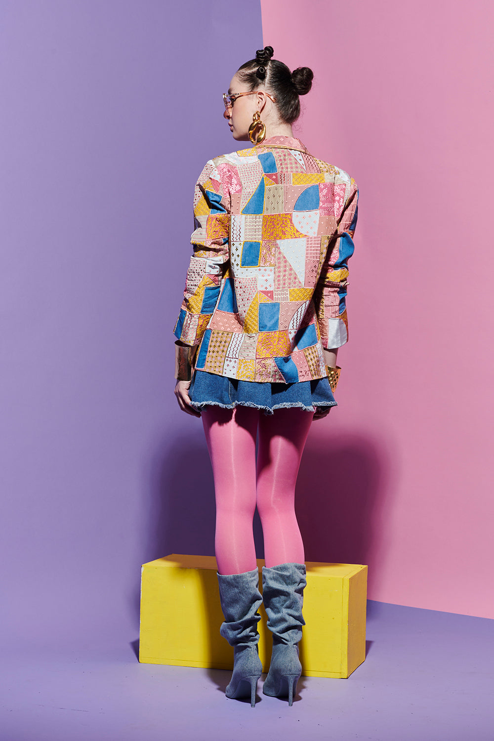 Embroidered geometric print blazer