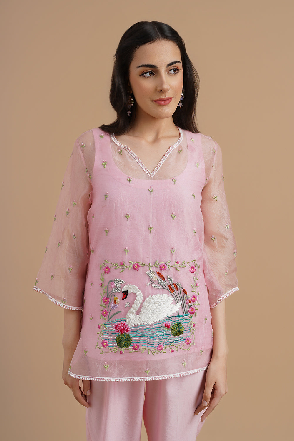 Embroidered Kurta With Pants and Inner