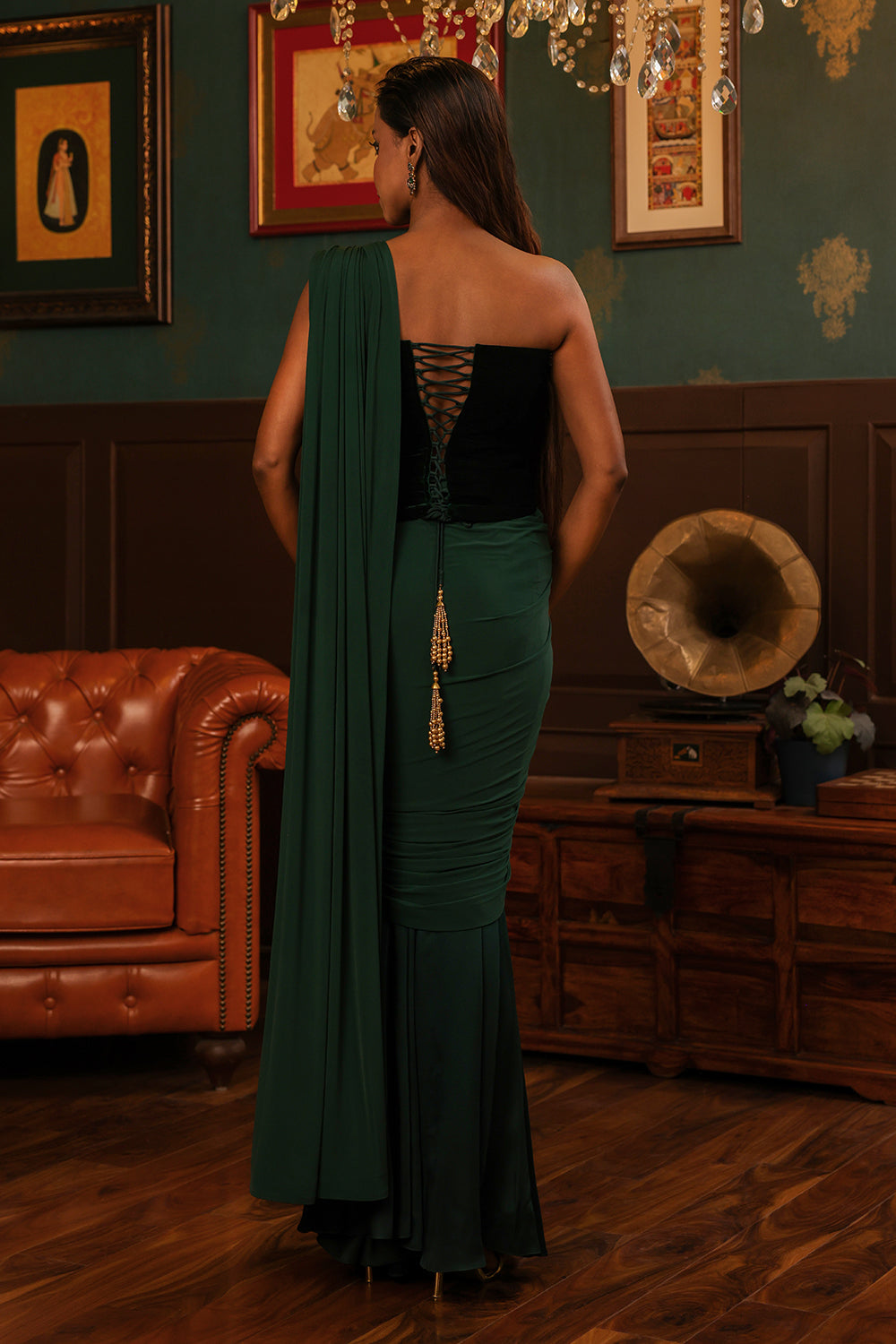 Emerald Drape Saree Set
