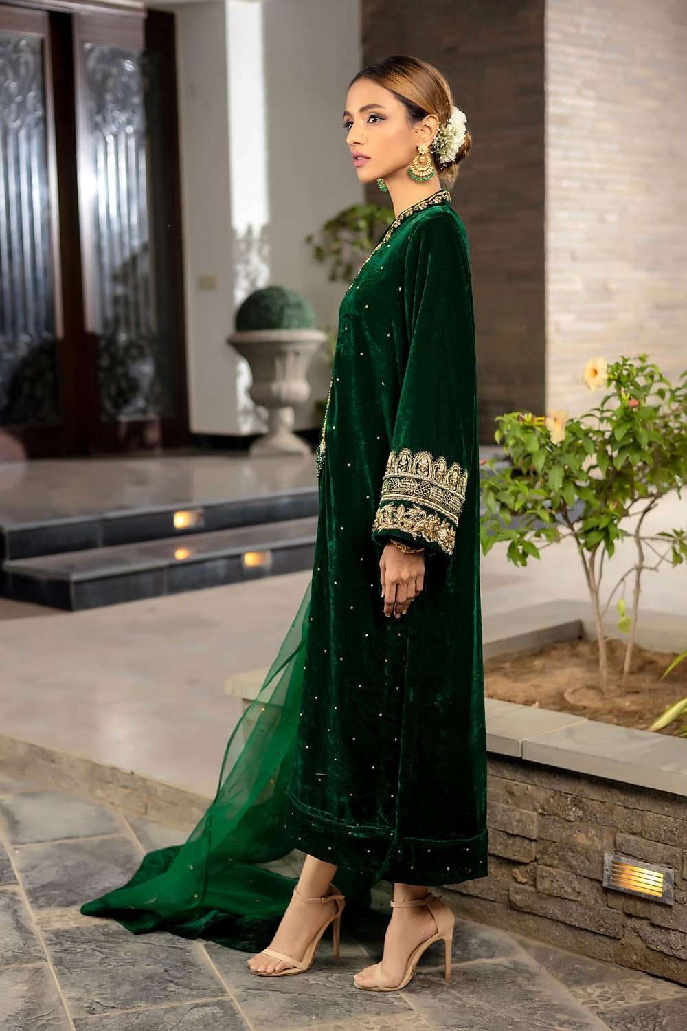 Emerald Dusk Velvet Suit Set