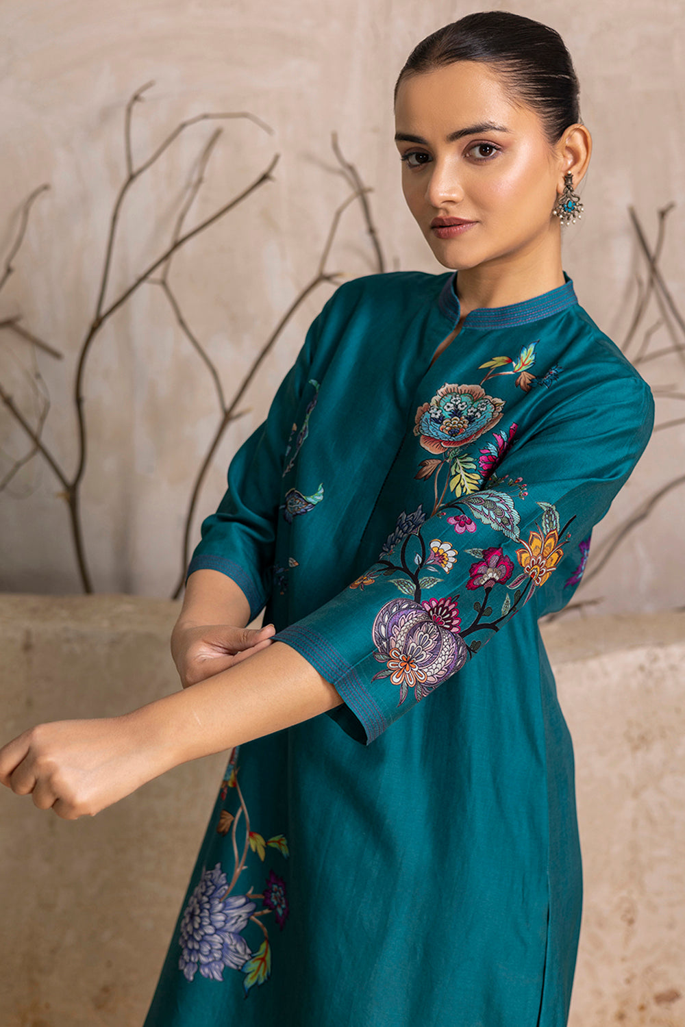 Emerald Silk Chanderi Floral Printed Tunic