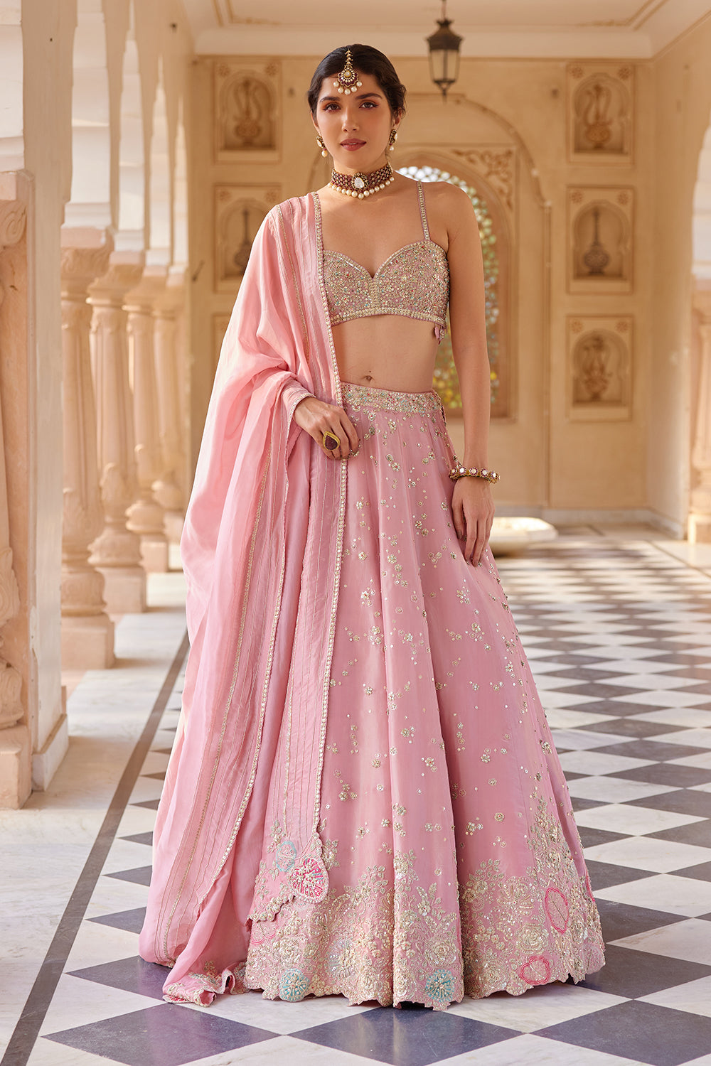 Flamingo Pink Embroidered Lehenga