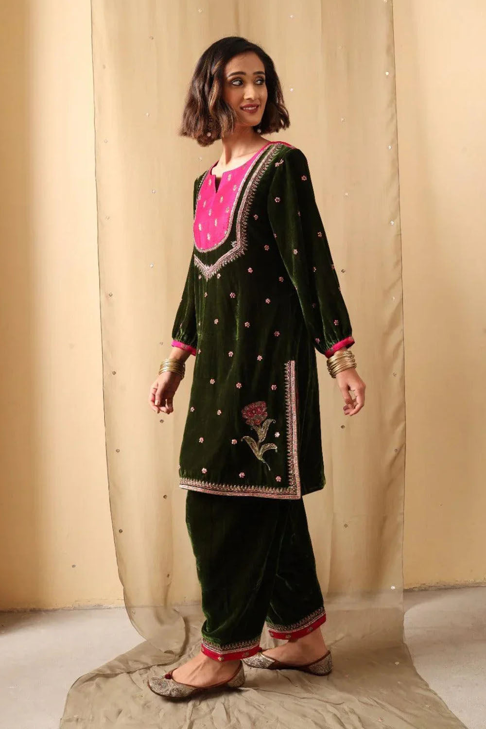 Forest Bloom Velvet Suit Set