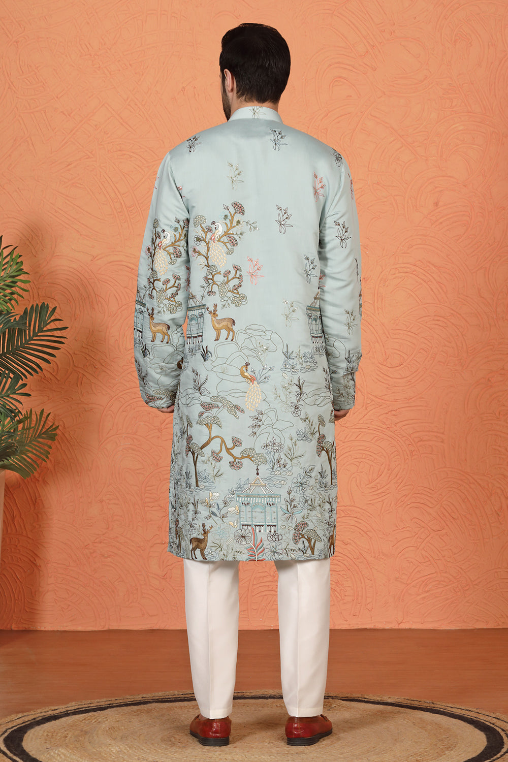 Forest Landscape All Over Embroidered Kurta with Back Elastic Pants