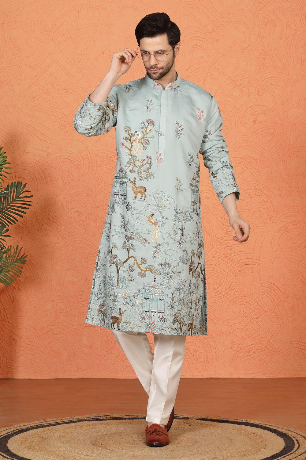 Forest Landscape All Over Embroidered Kurta with Back Elastic Pants