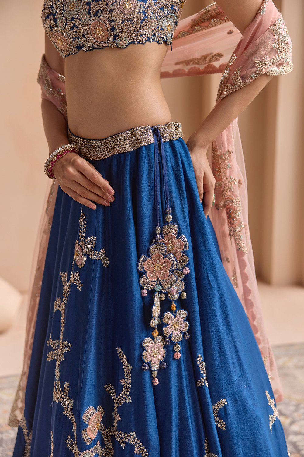 French Navy Embroidered Lehenga Set