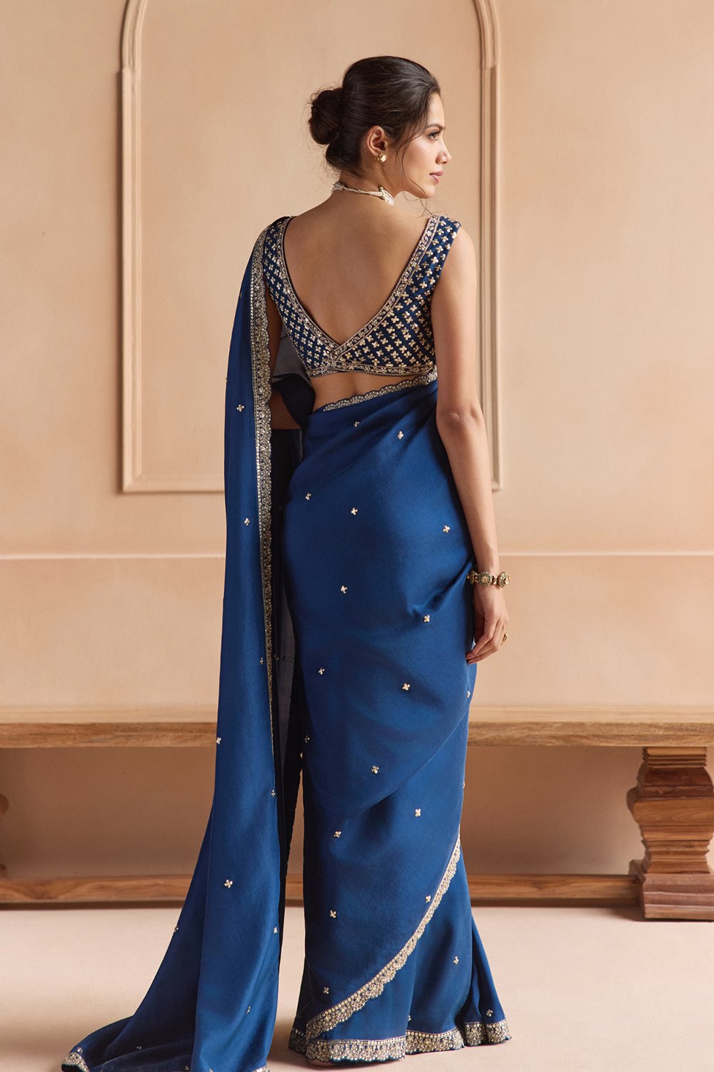 French Navy Saree Set
