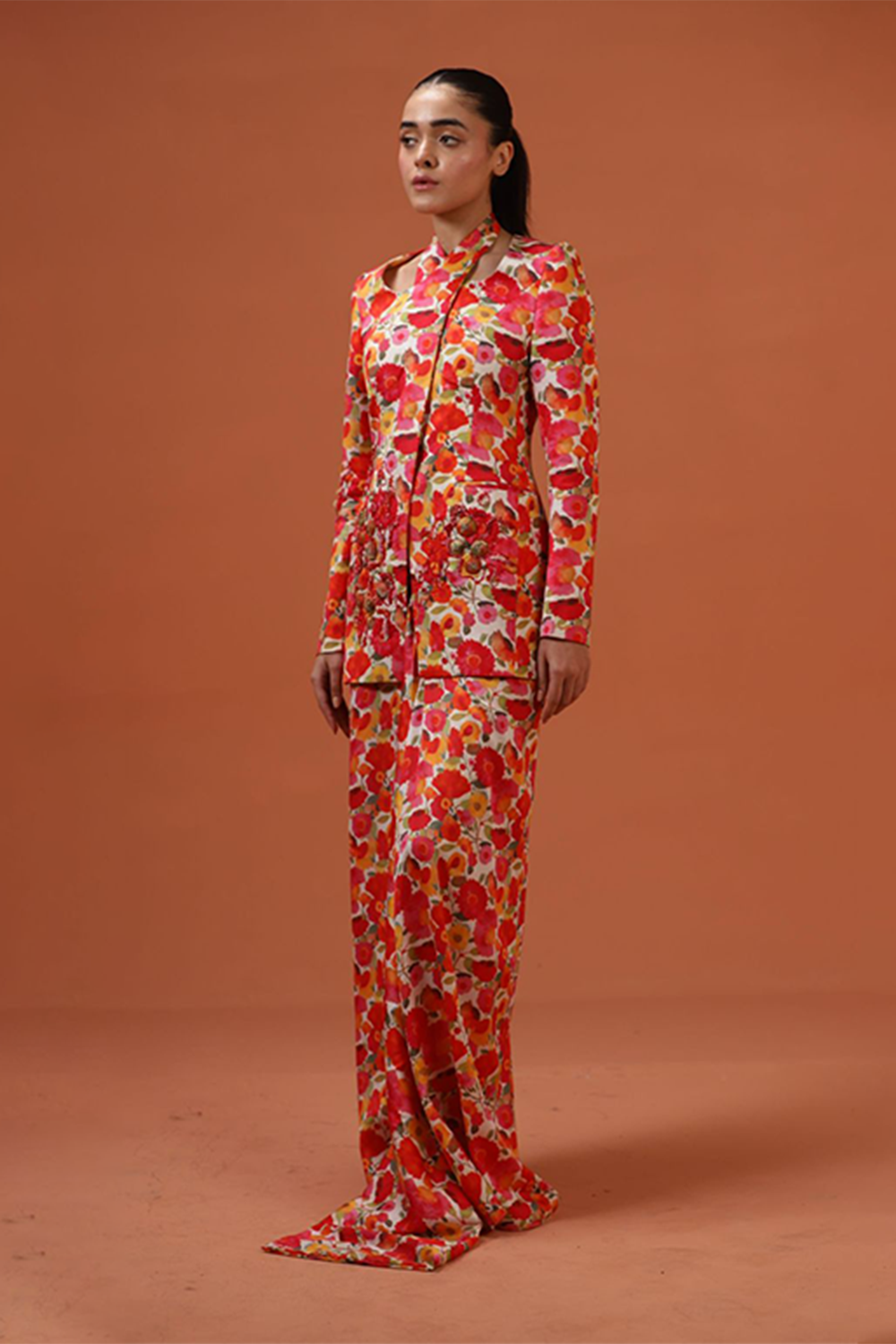 Frida halter jacket with draped skirt