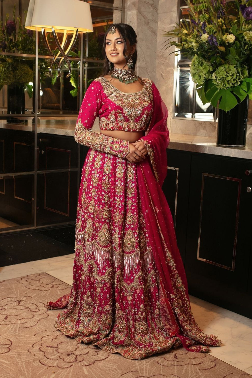 Fuchsia Pink Zardozi Bridal Lehenga