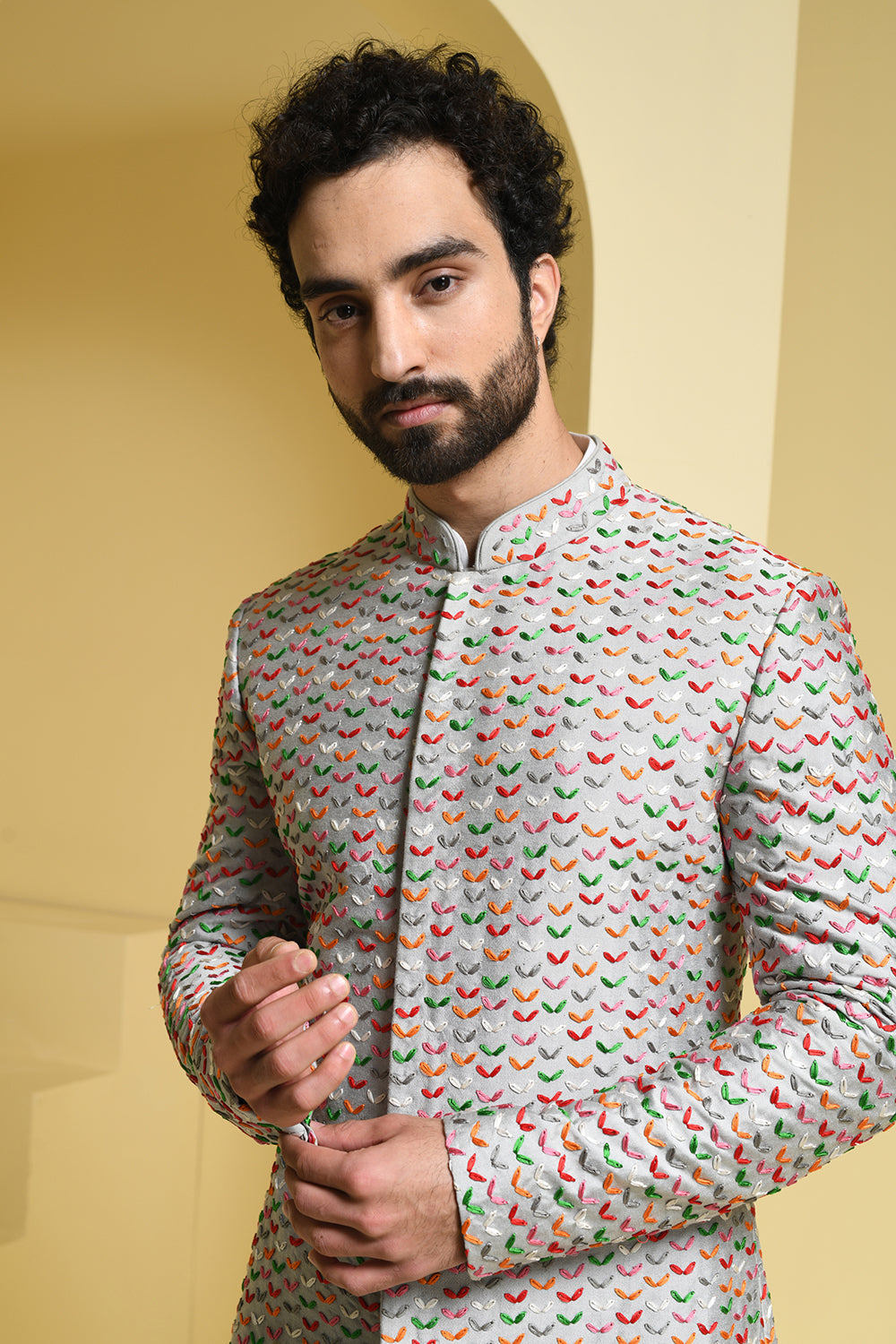 Fully hand embroidered thread work sherwani