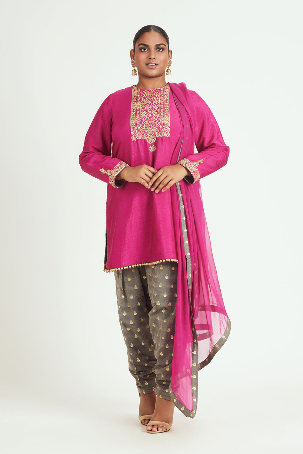 Fuschia Georgette Shirt With Salwar And Chiffon Dupatta