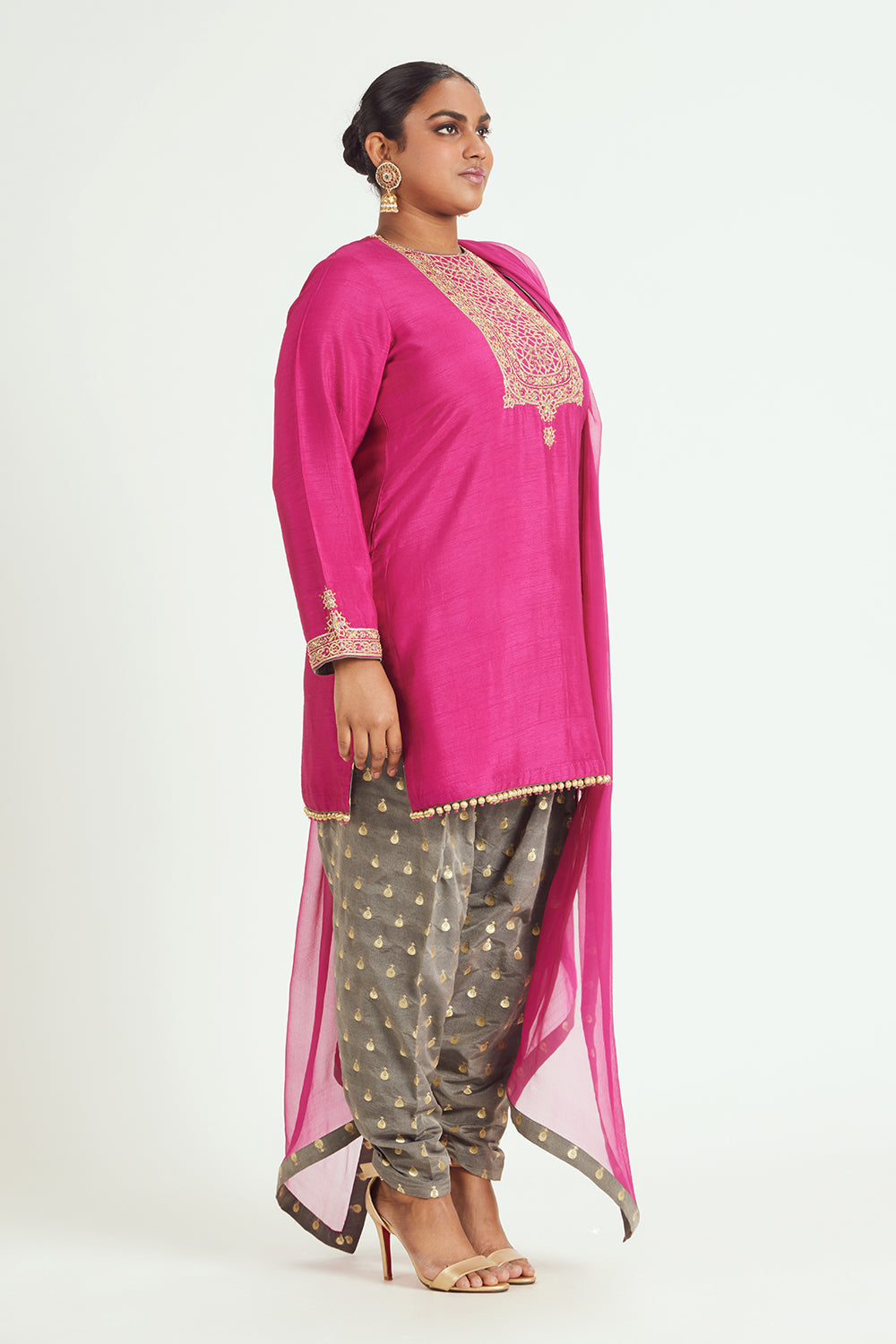 Fuschia Georgette Shirt With Salwar And Chiffon Dupatta